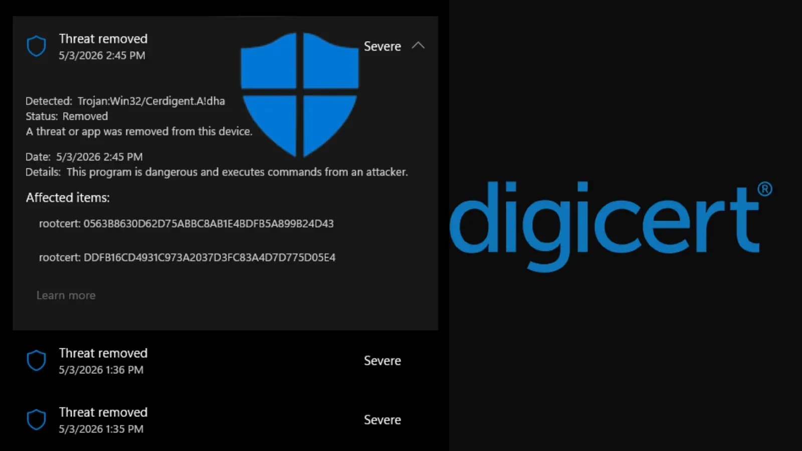 Microsoft Defender stuft DigiCert-Root-Zertifikate fälschlicherweise als Malware ein