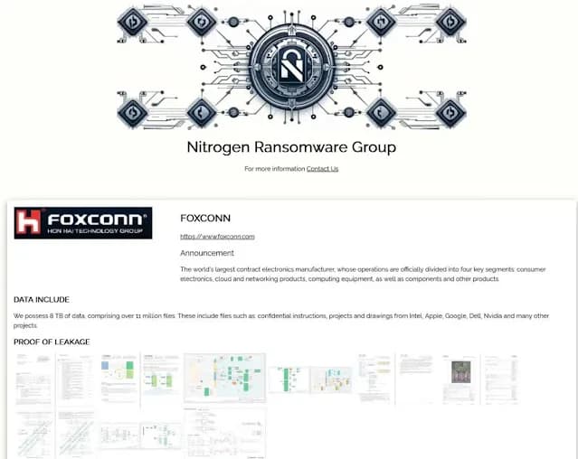 Foxconn bestätigt Cyberangriff nach Behauptung der Nitrogen-Ransomware-Gruppe
