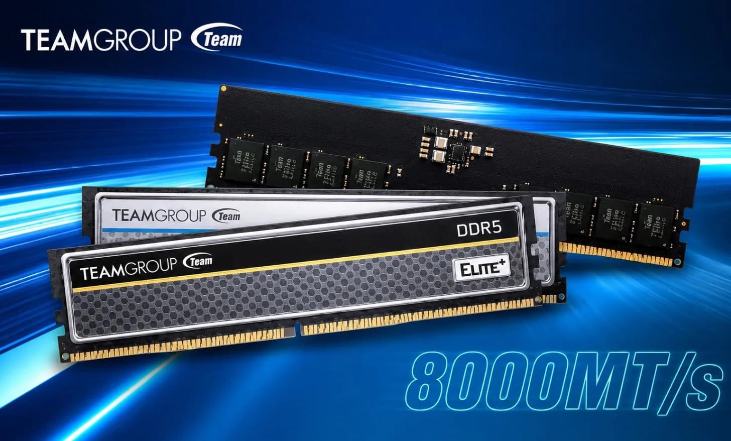 Team Group Elite- und Elite Plus-Module erreichen bei 1,1 Volt DDR5-Taktgeschwindigkeiten von 8000 MT/s und unterbieten damit Enthusiasten-Module, die für gleiche Leistung 1,35 Volt benötigen.
