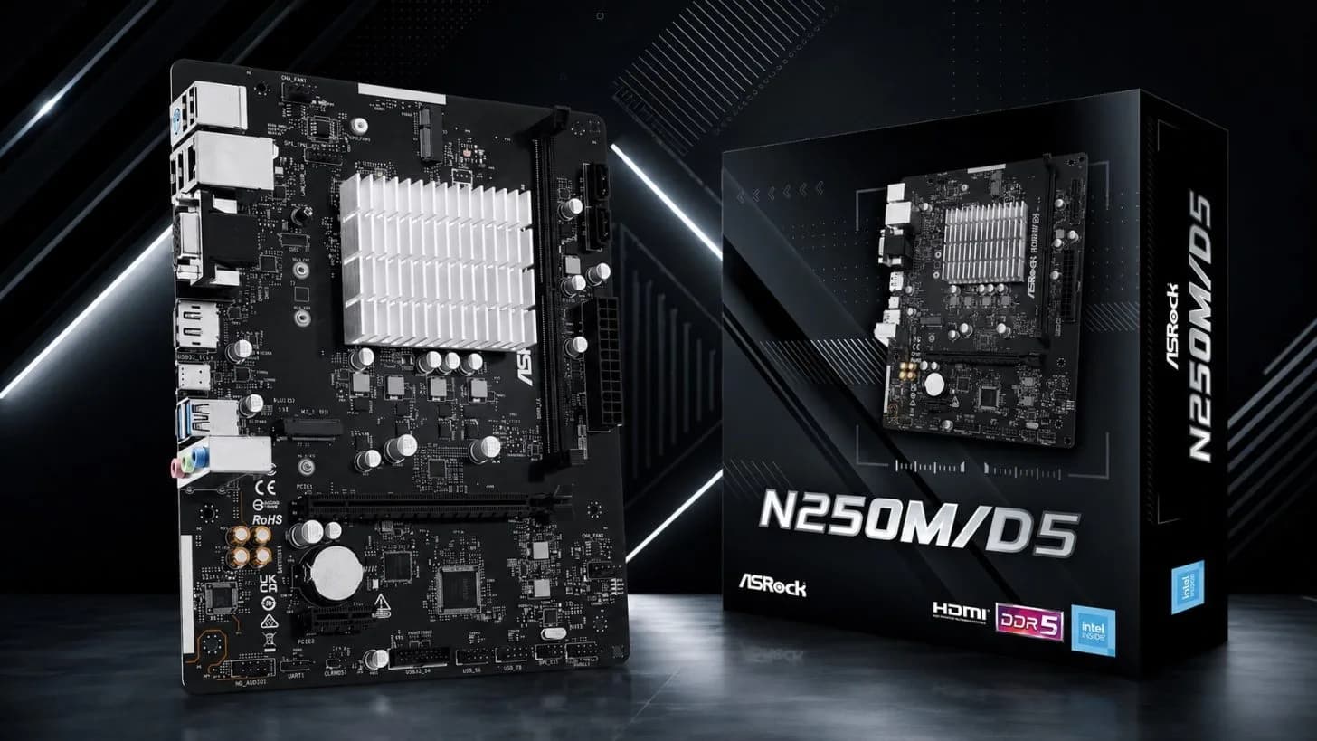 ASRock N250M/D5: Desktop mit nur einem DIMM, einer SSD und ohne Lüfter für leise Builds