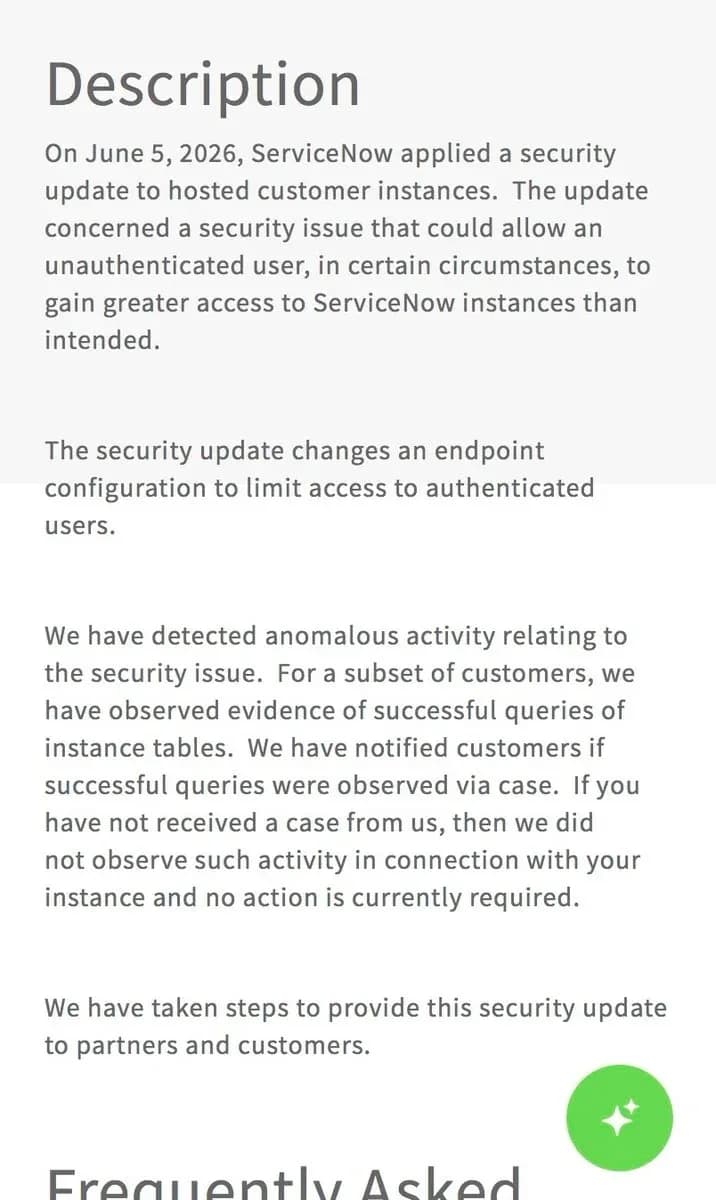 ServiceNow Confirms Vulnerability Allowing Unauthorized Access to Customer Instance Tables