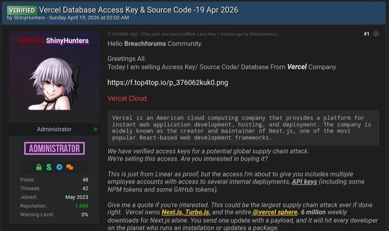 Vercel Confirms Data Breach — Hackers Claim Access to Internal Systems