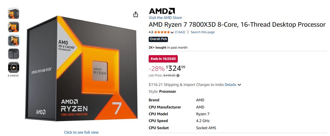 AMD Ryzen 7 7800 ×3D erreicht seinen Tiefstpreis von 324 $ im Jahr 2026 und unterbietet den 9800 ×3D um 126 $ für Gamer