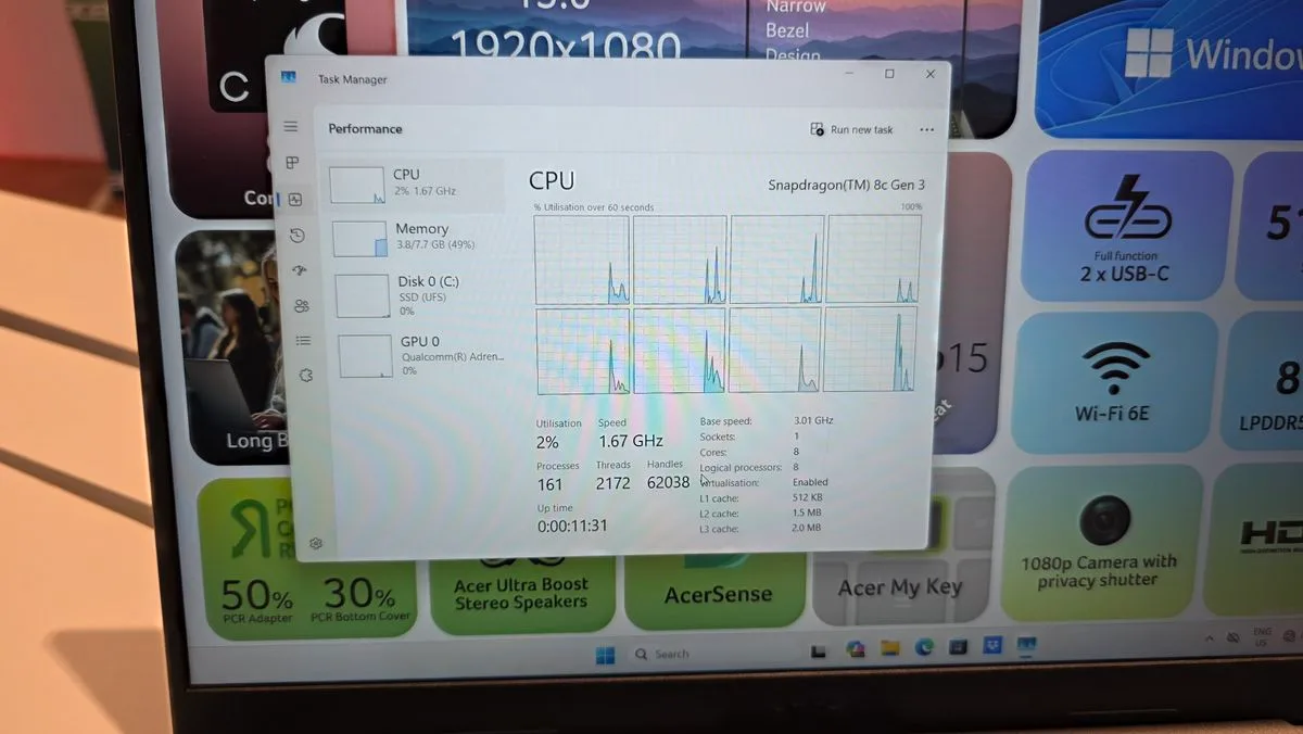 We went hands-on with Qualcomm's new '$300 and up' ARM laptop platform with mystery eight-core CPU — active-cooled Snapdragon C laptop surfaces in Acer Aspire Go 15