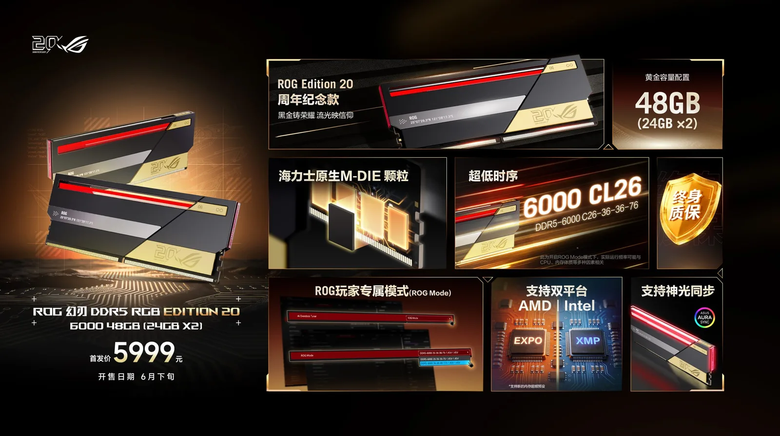 ASUS startet mit ROG-Modulen: 48 GB DDR5 mit ROG-Mode für 6000 CL26 und 8000 CL36