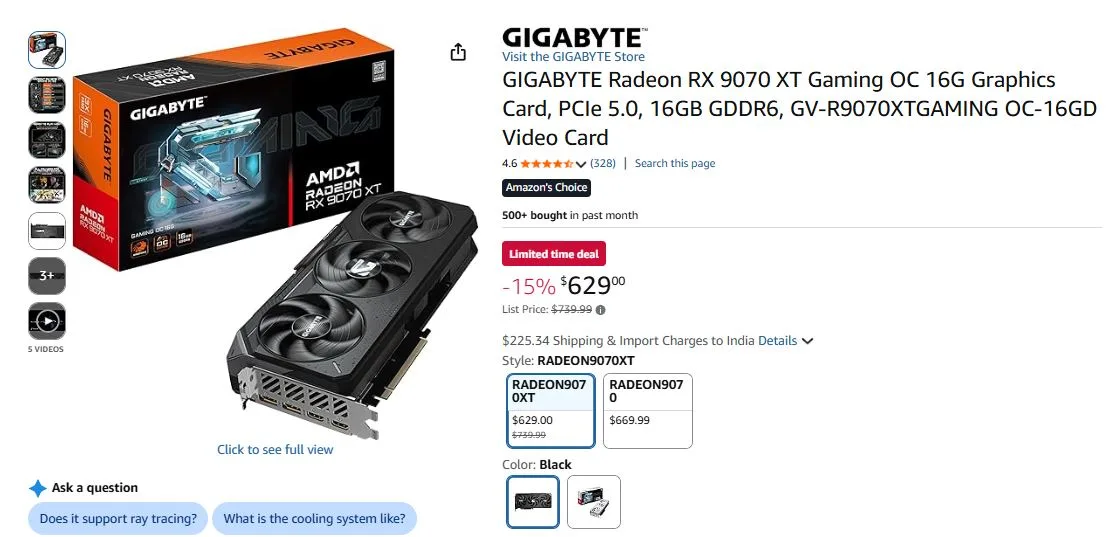 Gigabyte Radeon RX 9070 XT stürzt auf Amazon auf 629 Dollar ein, während Konkurrenten bei über 700 Dollar bleiben