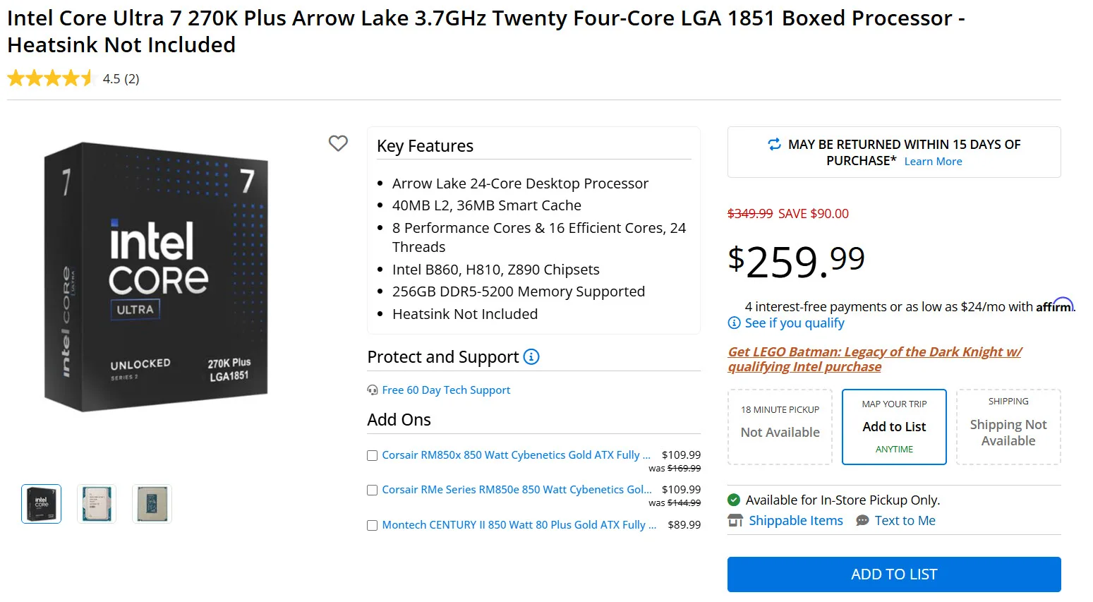 Intel Core Ultra 7 270K Plus sinkt bei Microcenter auf 259 Dollar, Thermal Grizzly verlangt für deliddete Version doppelt so viel