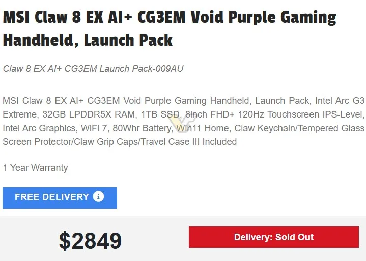 MSI Claw 8 EX AI+ mit Arc G3 Extreme erstmals in Australien: ab 1780 Dollar