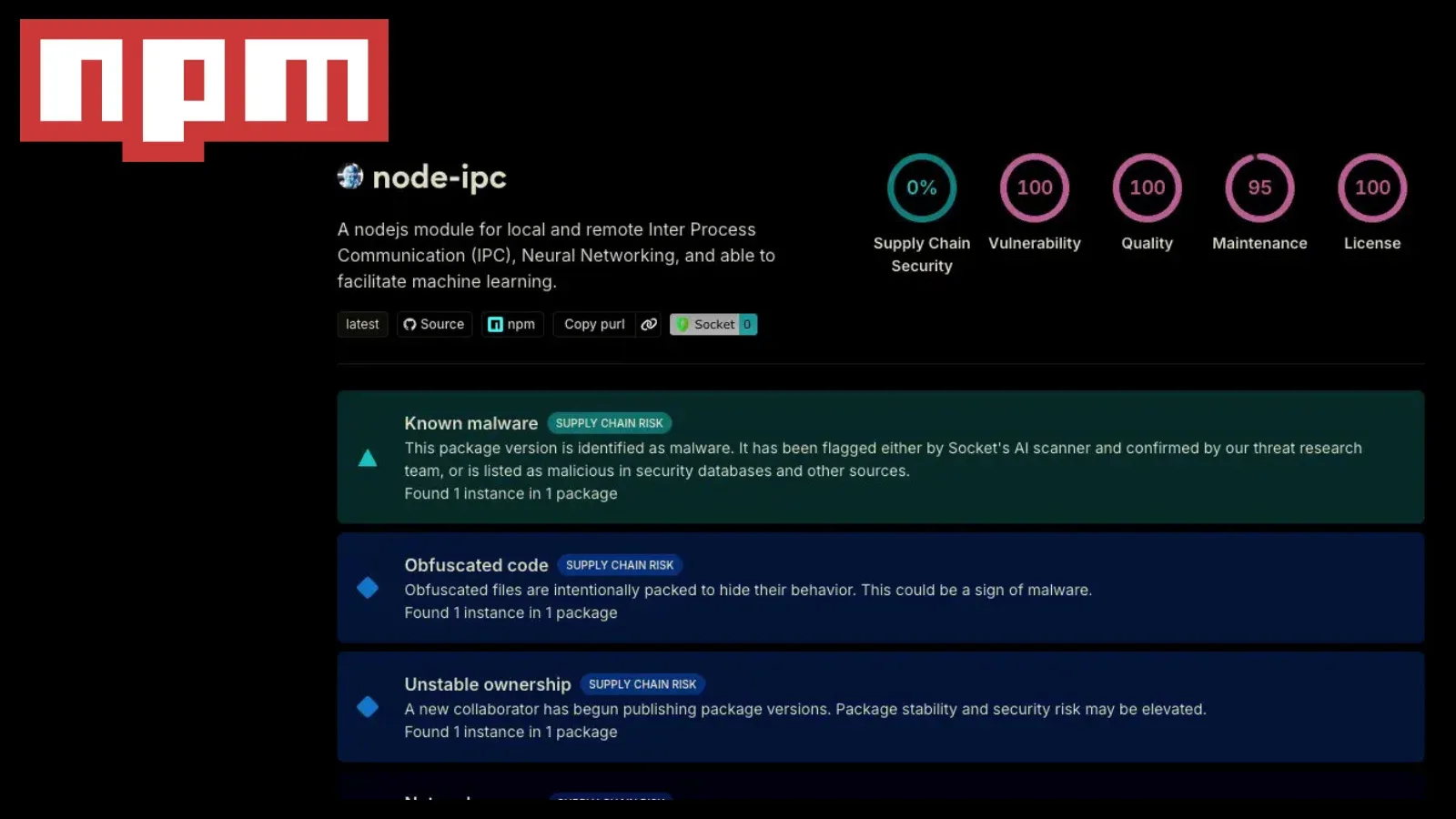 Node-ipc-Paket mit 822.000 wöchentlichen Downloads Opfer von Supply-Chain-Angriff