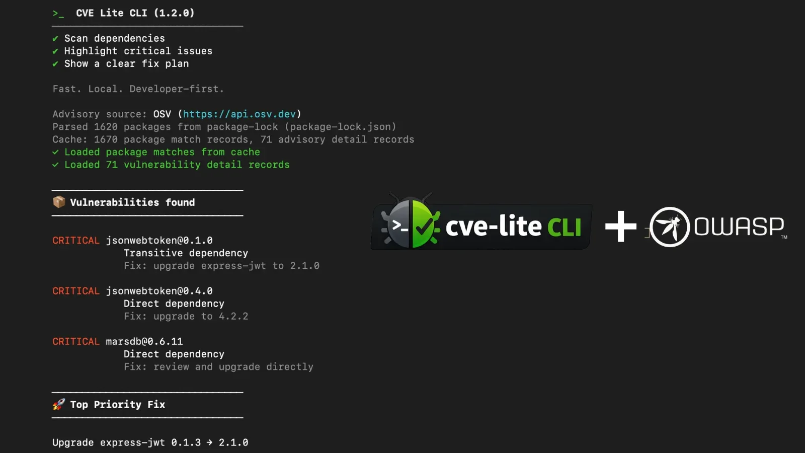 OWASP CVE Lite CLI – New Tool to Scan for Vulnerabilities in Your Projects