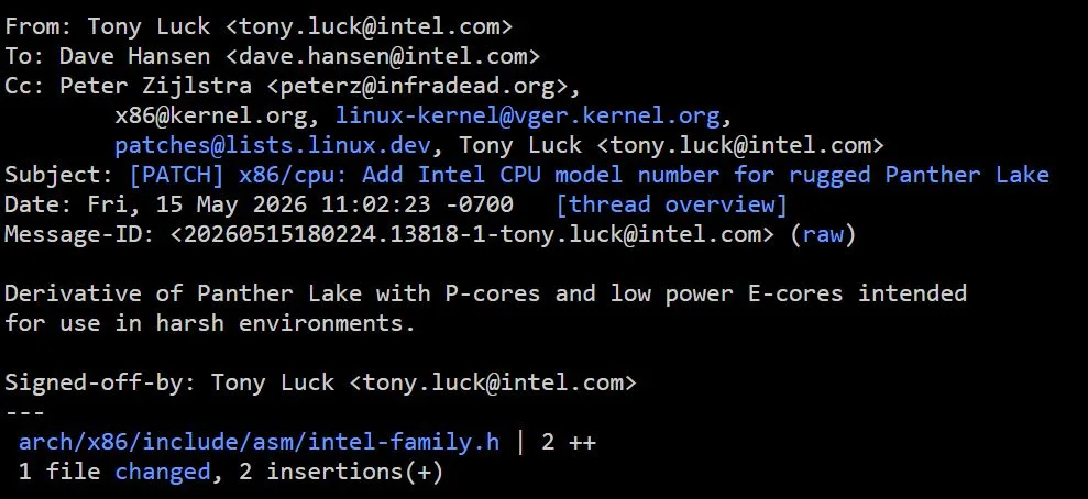 Intel bereitet Panther Lake „R" für extreme Umgebungen vor und patcht Linux mit neuer Modell-ID 223 für reine P-Core/LP-E-Architektur