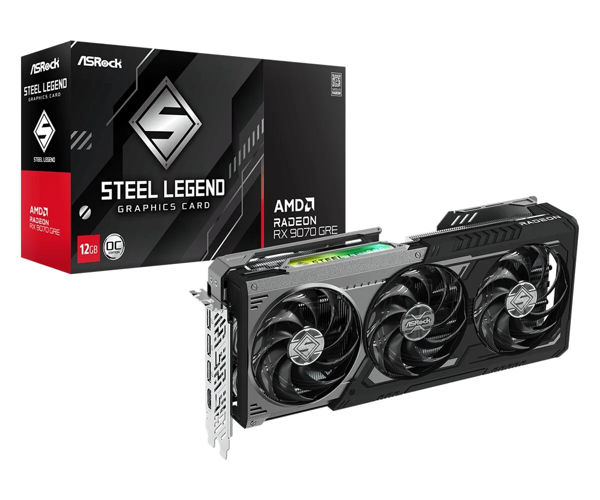 ASRock RX 9070 GRE Steel Legend Dark: Weißes Design aufgegeben, Boost-Takt auf 2920 MHz angehoben