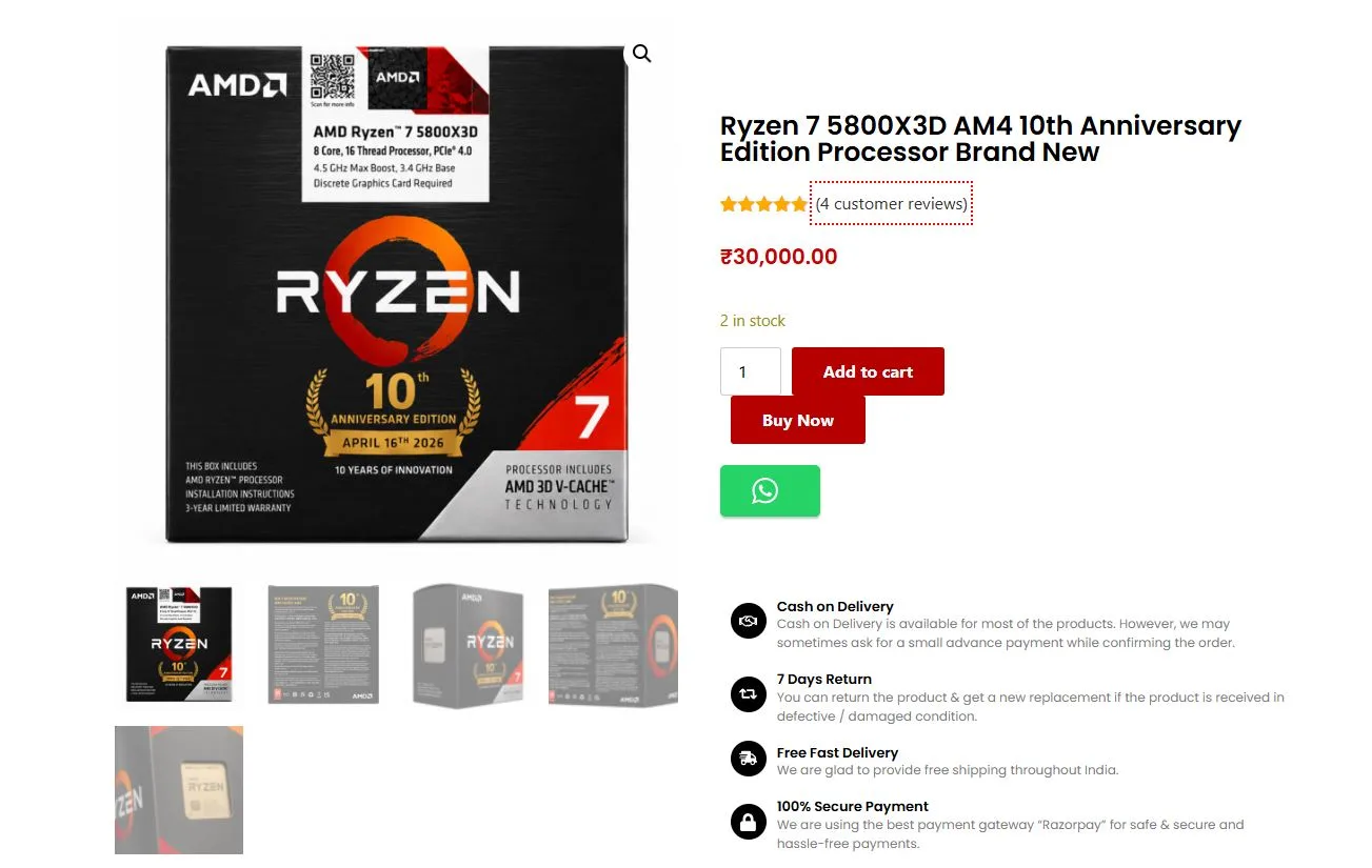 AMD Ryzen 7 5800 ×3D taucht in Indien wieder auf und signalisiert globale AM4-Rückkehr für Gamer