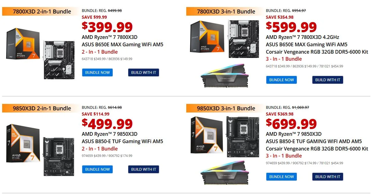 Micro Center bietet Ryzen 7 9850 ×3D mit 499-Dollar-Combo an: B850-Mainboard quasi kostenlos