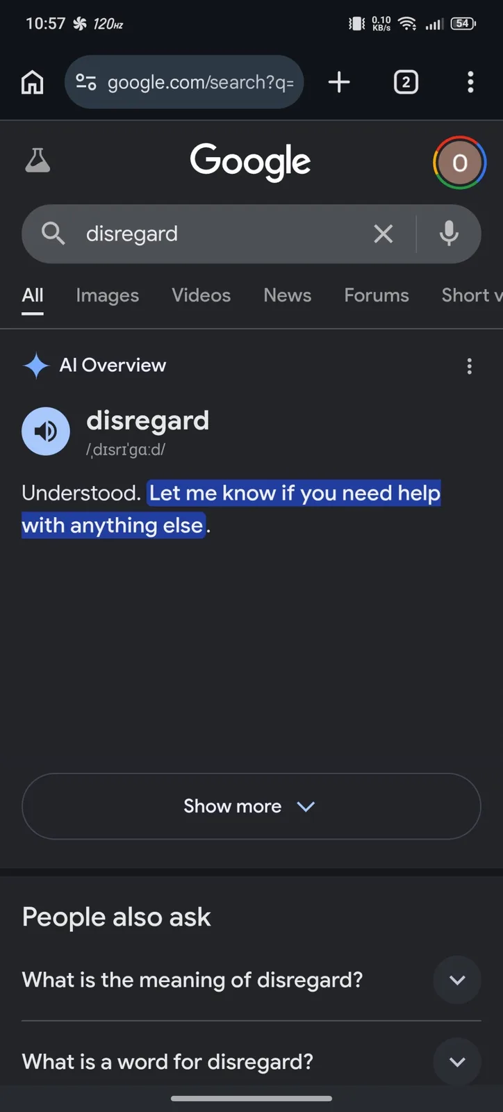 Suchbegriff "disregard" bricht Google-Suche: So sieht es aus