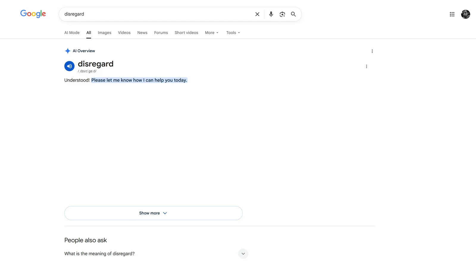 Suchbegriff "disregard" bricht Google-Suche: So sieht es aus