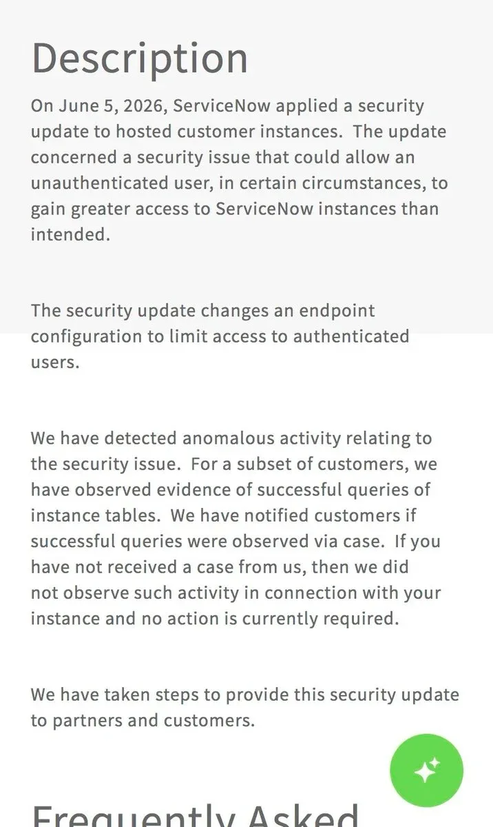 ServiceNow Confirms Vulnerability Allowing Unauthorized Access to Customer Instance Tables