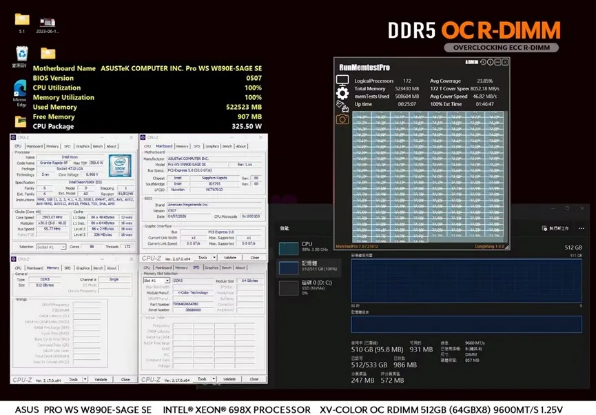 V-Color bricht mit neuem OC-RDIMM auf Intel W890 die 9600-MT/s-Grenze bei nur 1,1 Volt Betriebsspannung