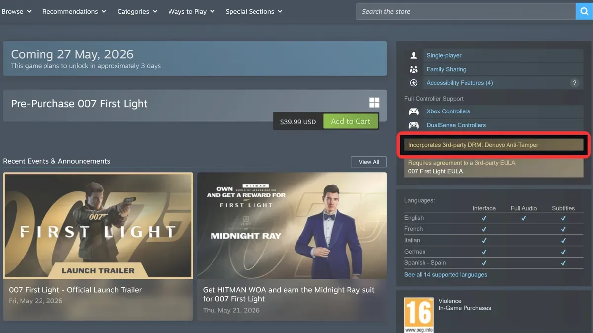 007: First Light drops last-minute Denuvo DRM bombshell, leaving pre-order customers and fans furious — Bond title risks FPS drops and strict online check-ins, Pirates eagerly await repack as day-one cracks become the norm